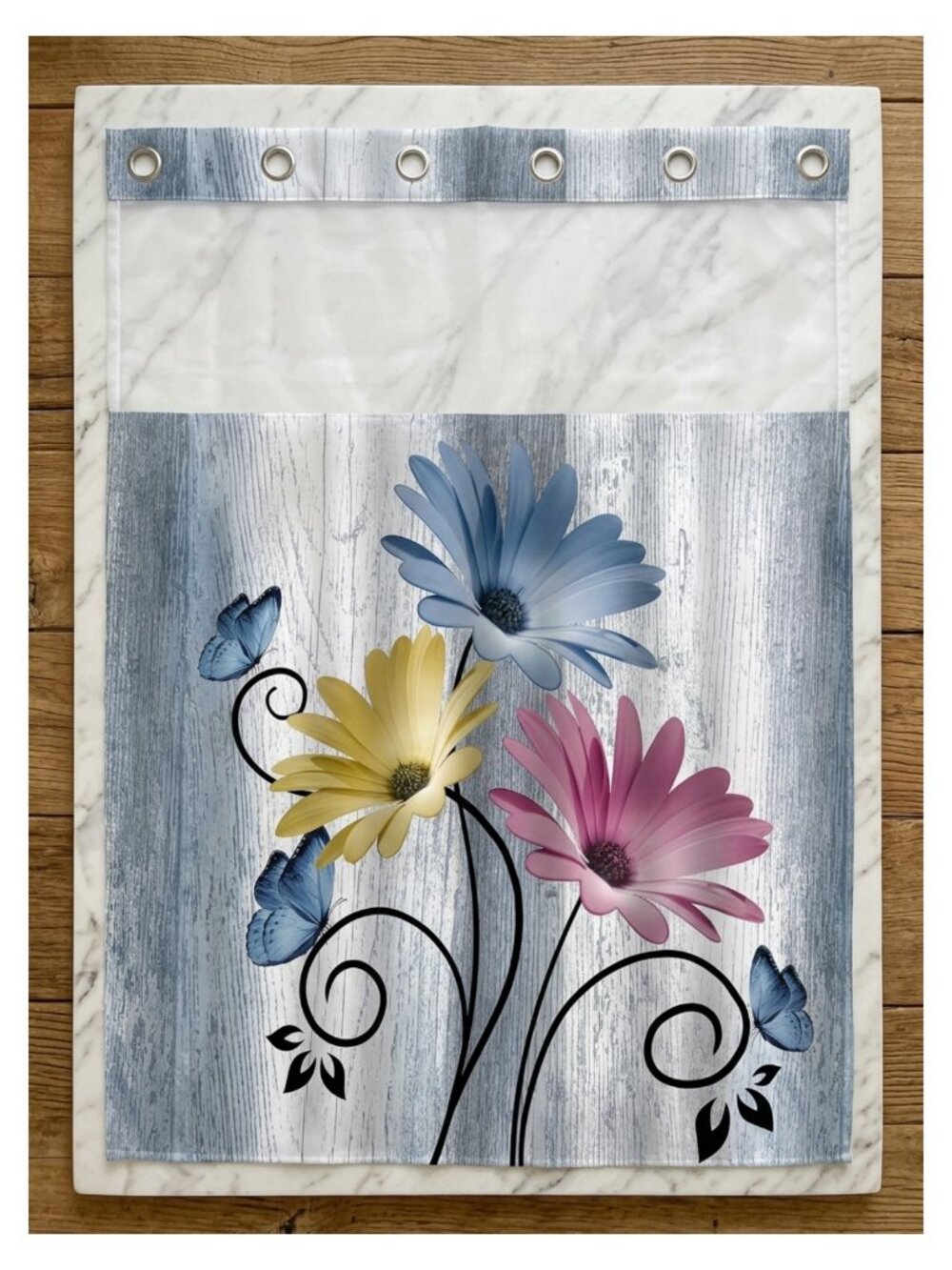 Floral Shower Curtain Set Snap-In Liner 72W x 75L Waterproof Polyester
